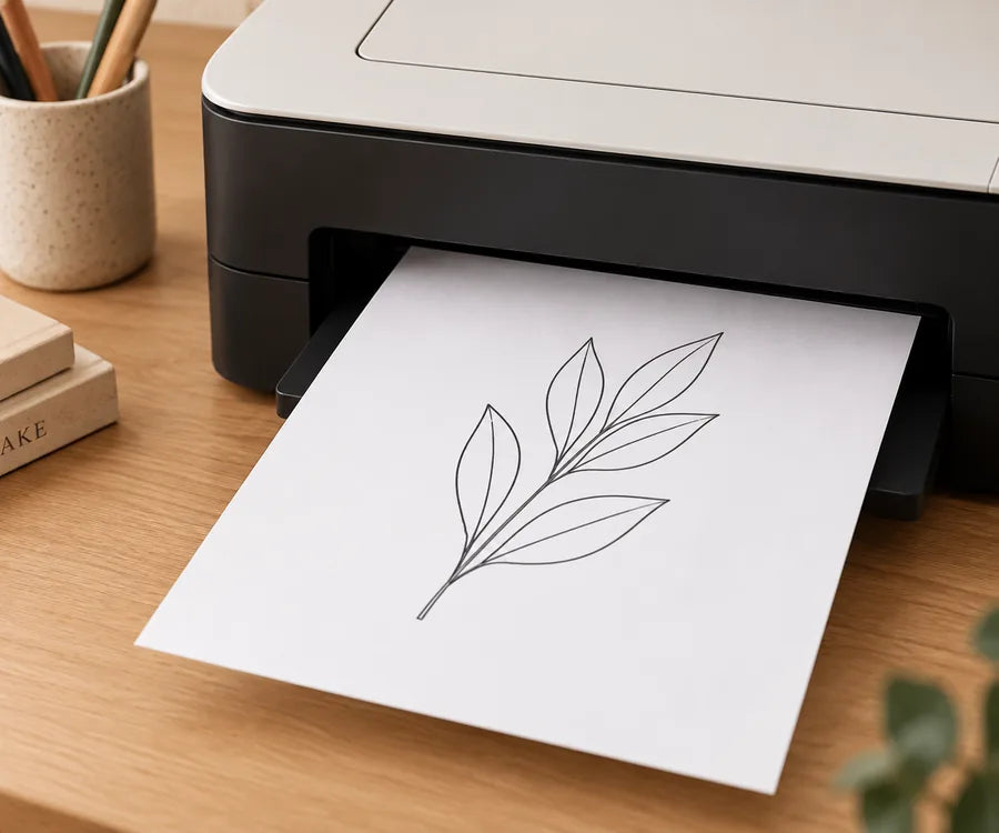 A printed template coming out of a printer
