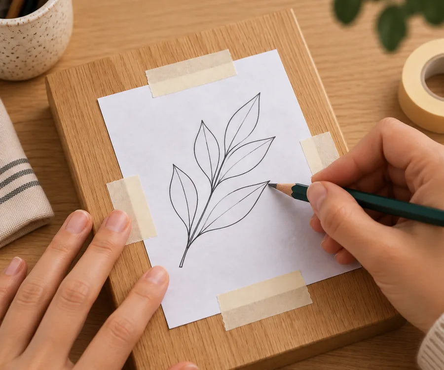 Tracing over the printed lines with a pencil